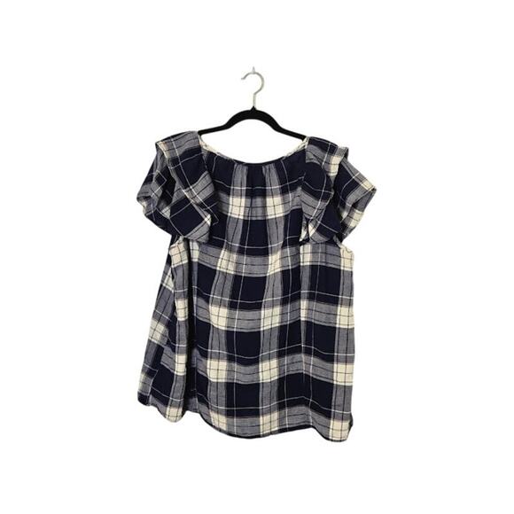 Torrid Womens Plaid Babydoll Top Size 2X Blue Sleeveless Ruffle Preppy - Picture 2 of 9